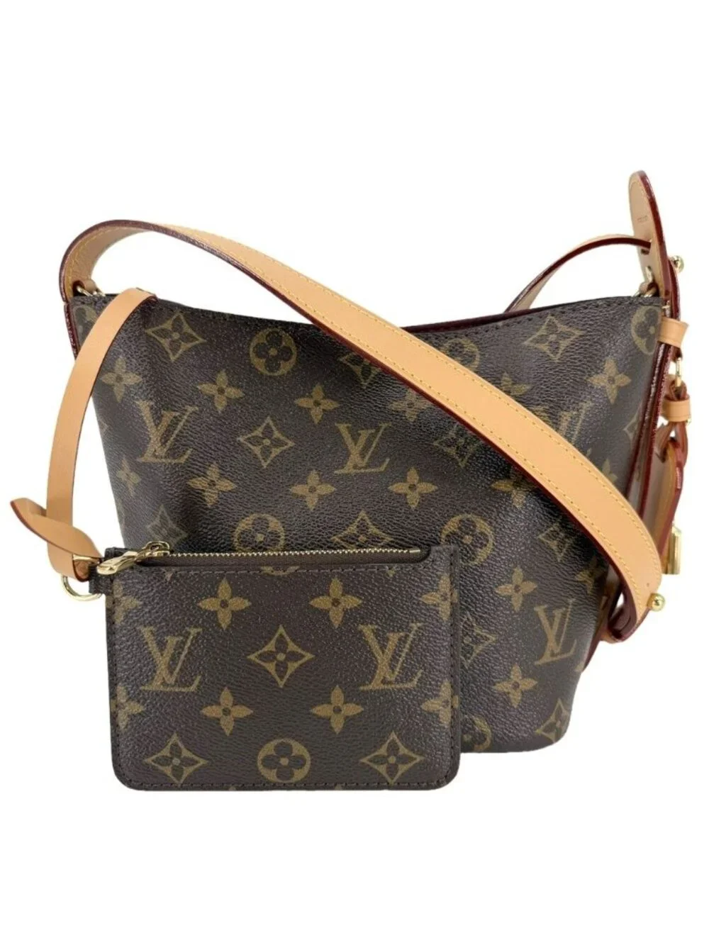 Louis Vuitton 2-Way Monogram All in BB Bucket Bag Crossbody Brown Gold Vintage